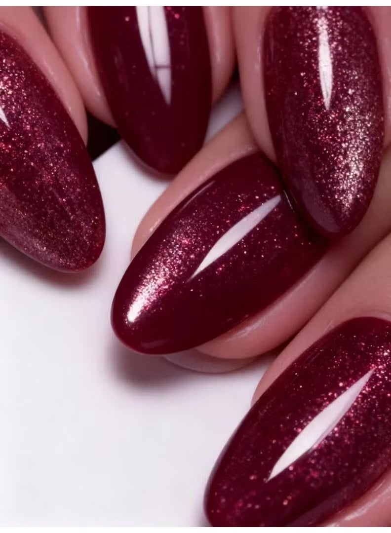 HTKCRX Burgundy Gold Glitter Press On Nails | Luxury Gradient Mirror Shine | Eco-Friendly ABS Nail Kit | Quick Apply in One Minute | Waterproof, Durable, and Reusable | Natural Fit and Damage-Free Removal - Image 4